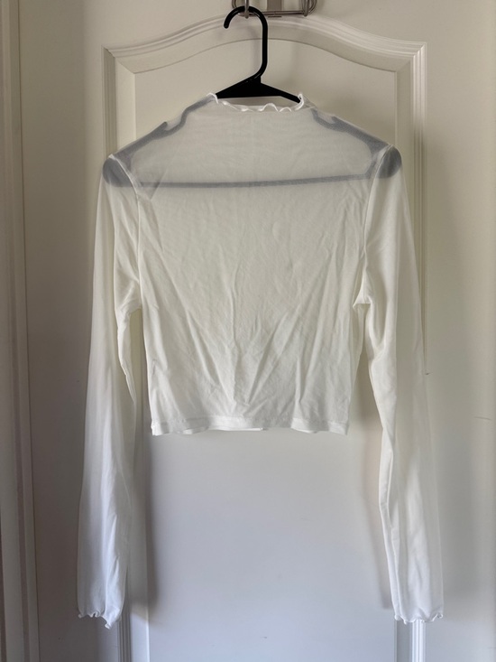Tops - Women’s White Long Sleeve Sheer Mock Neck Top / AA69